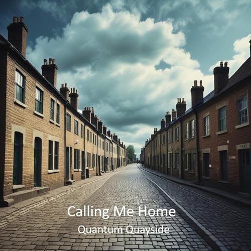 Album cover: a cobbled street between two rows of brick terraced houses under a stormy sky